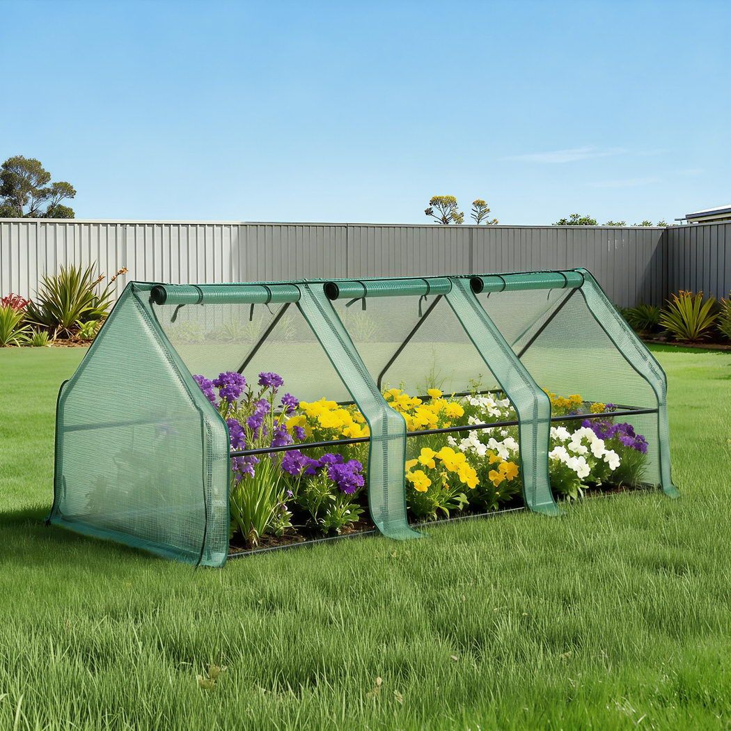 Green Fingers Mini Greenhouse 240x90x90cm Steel Frame Outdoor Shelter