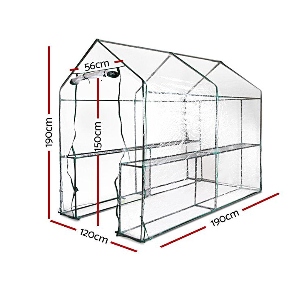 Green Fingers Walk-In Greenhouse Tunnel 4 Shelves Clear 1.9M