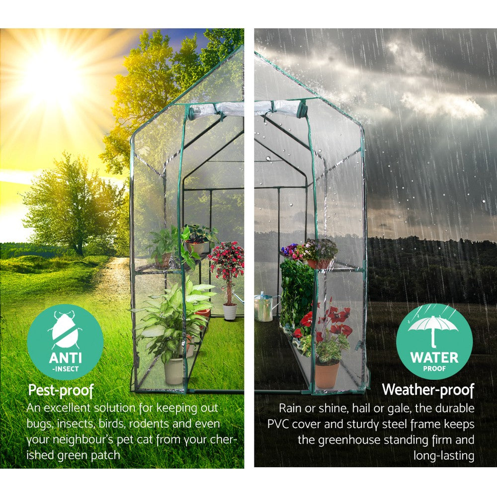 Green Fingers Walk-In Greenhouse Tunnel 4 Shelves Clear 1.9M