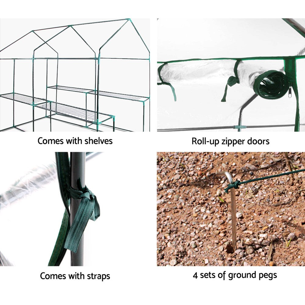 Green Fingers Walk-In Greenhouse Tunnel 4 Shelves Clear 1.9M