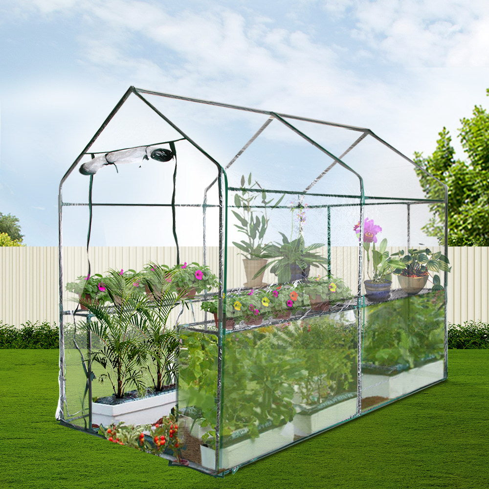 Green Fingers Walk-In Greenhouse Tunnel 4 Shelves Clear 1.9M