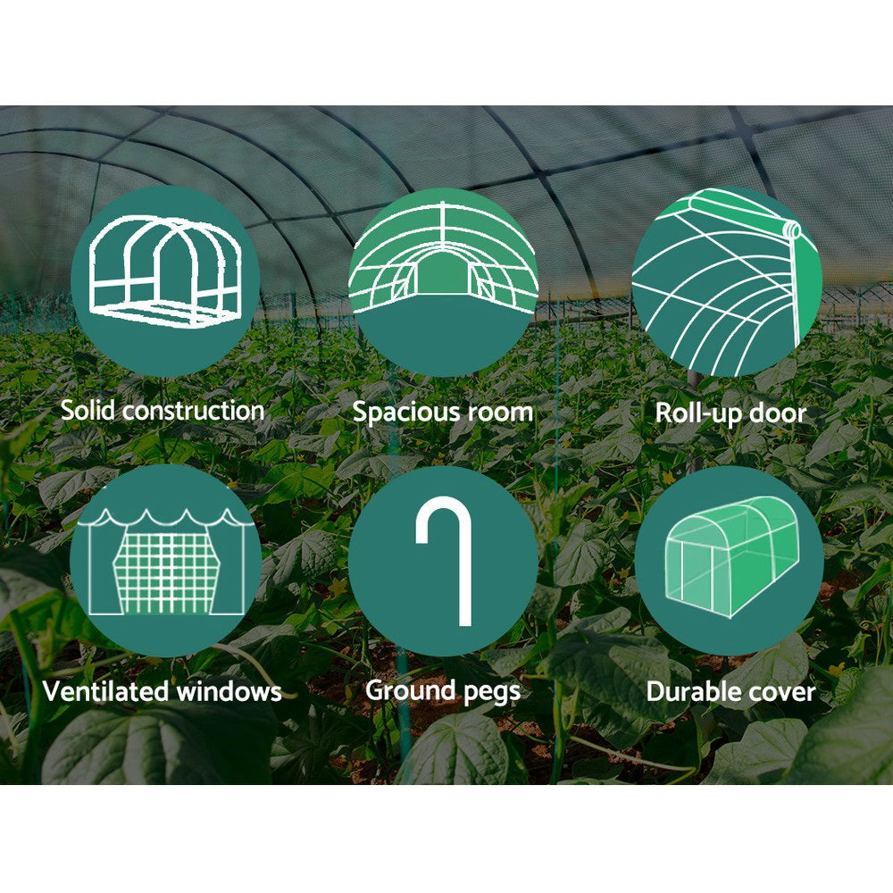 Green Fingers 3x2x2M Walk-In Greenhouse Tunnel Garden Shed Dome Green