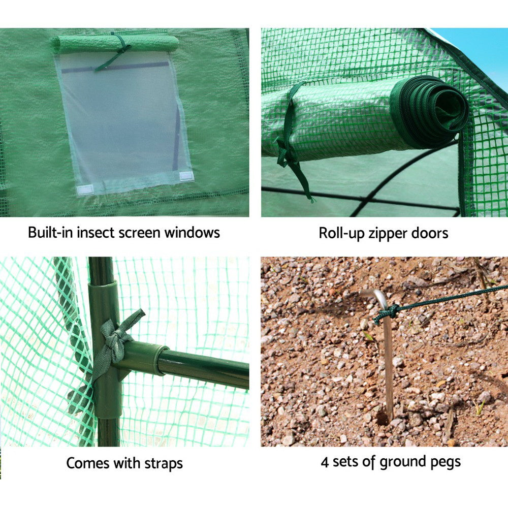 Green Fingers 3x2x2M Walk-In Greenhouse Tunnel Garden Shed Dome Green