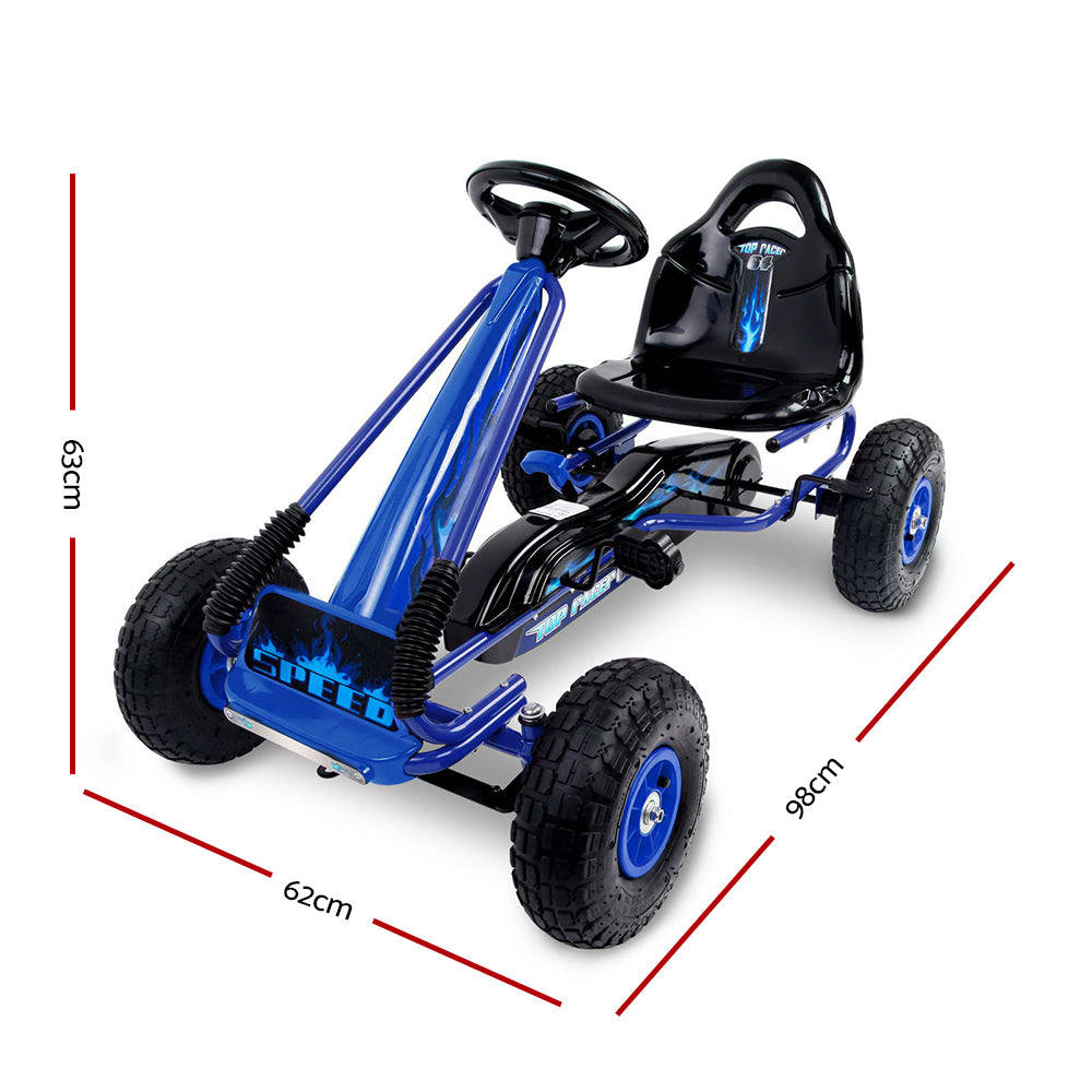 Rigo Kids Pedal Go Kart Blue Racing Car Rubber Tyres