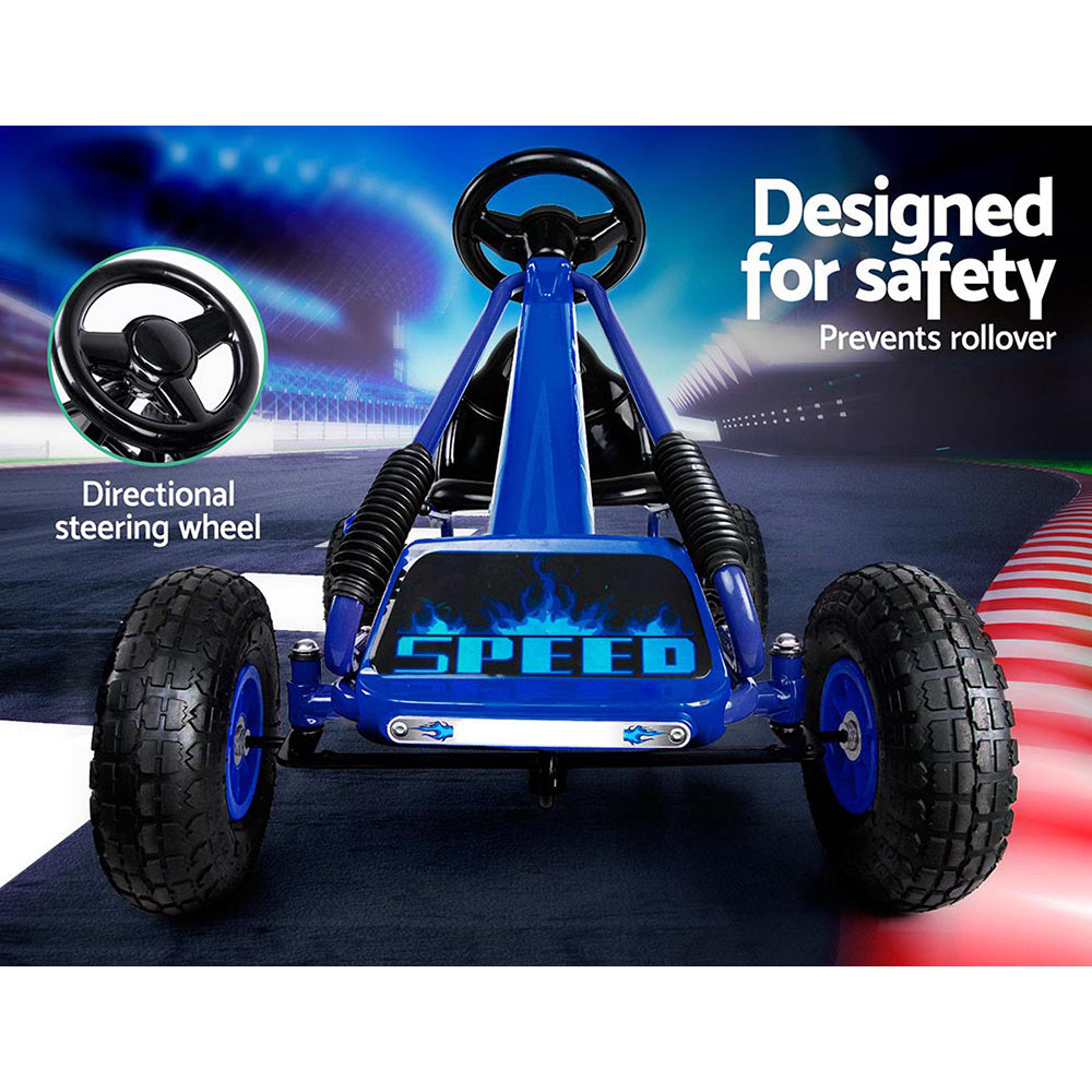 Rigo Kids Pedal Go Kart Blue Racing Car Rubber Tyres