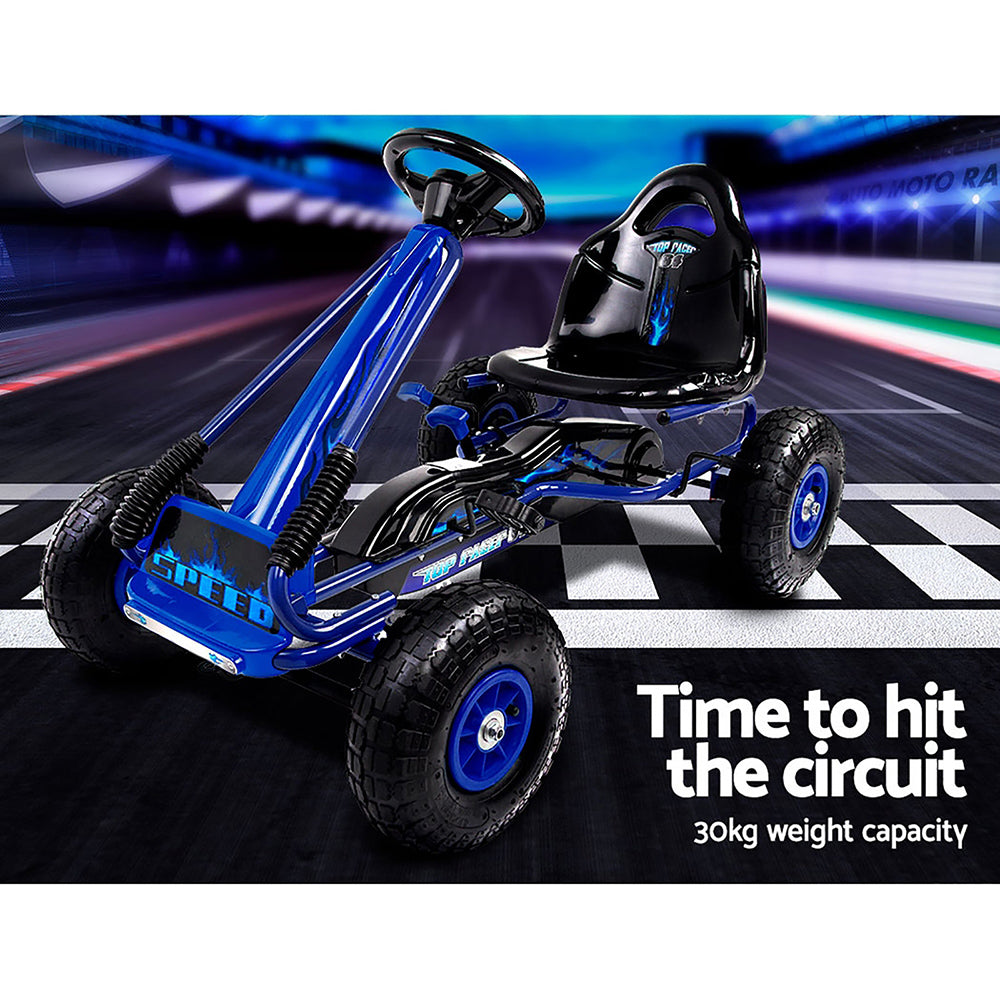 Rigo Kids Pedal Go Kart Blue Racing Car Rubber Tyres