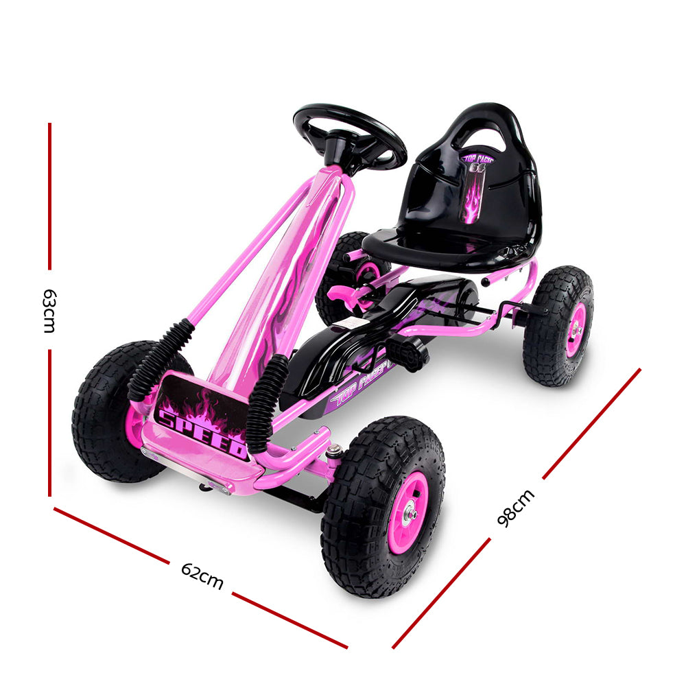 Rigo Kids Pedal Go Kart Racing Car Pink Rubber Tyre