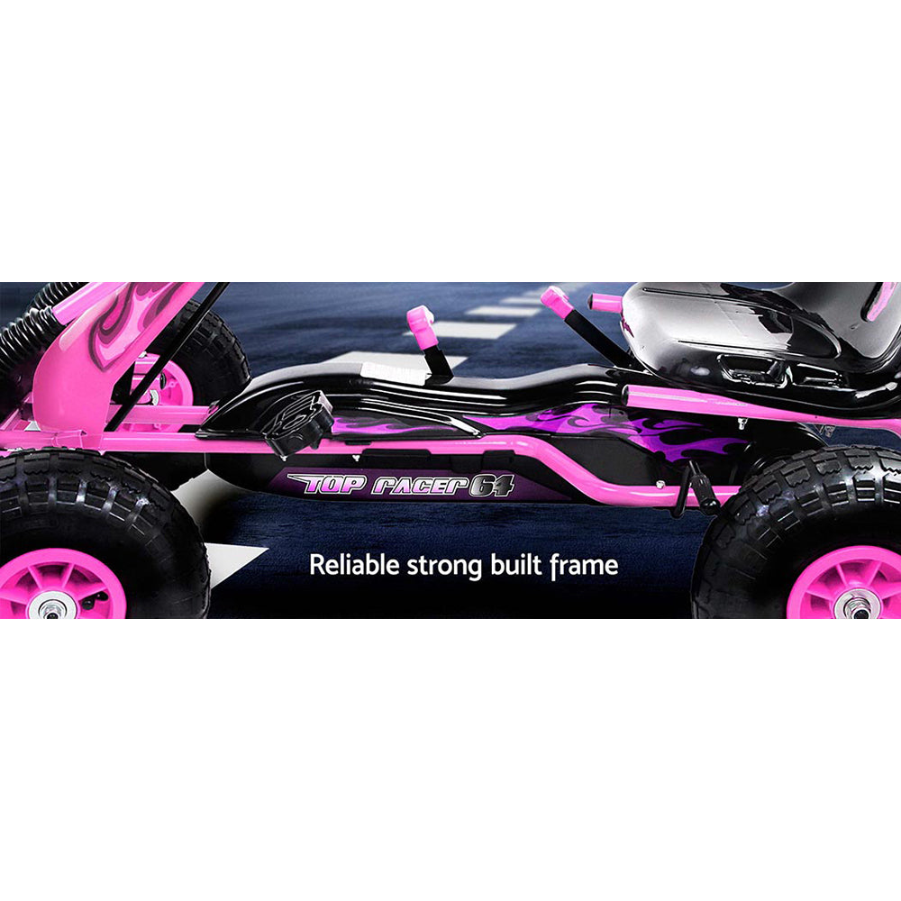 Rigo Kids Pedal Go Kart Racing Car Pink Rubber Tyre