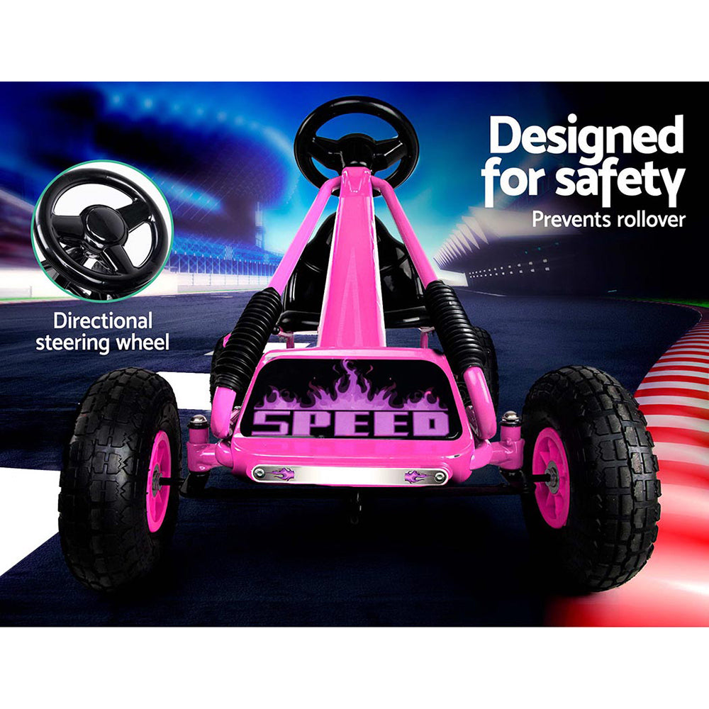 Rigo Kids Pedal Go Kart Racing Car Pink Rubber Tyre