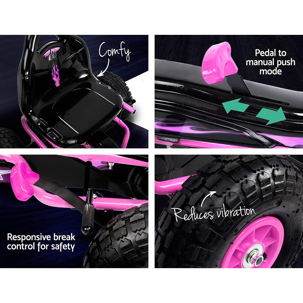 Rigo Kids Pedal Go Kart Racing Car Pink Rubber Tyre