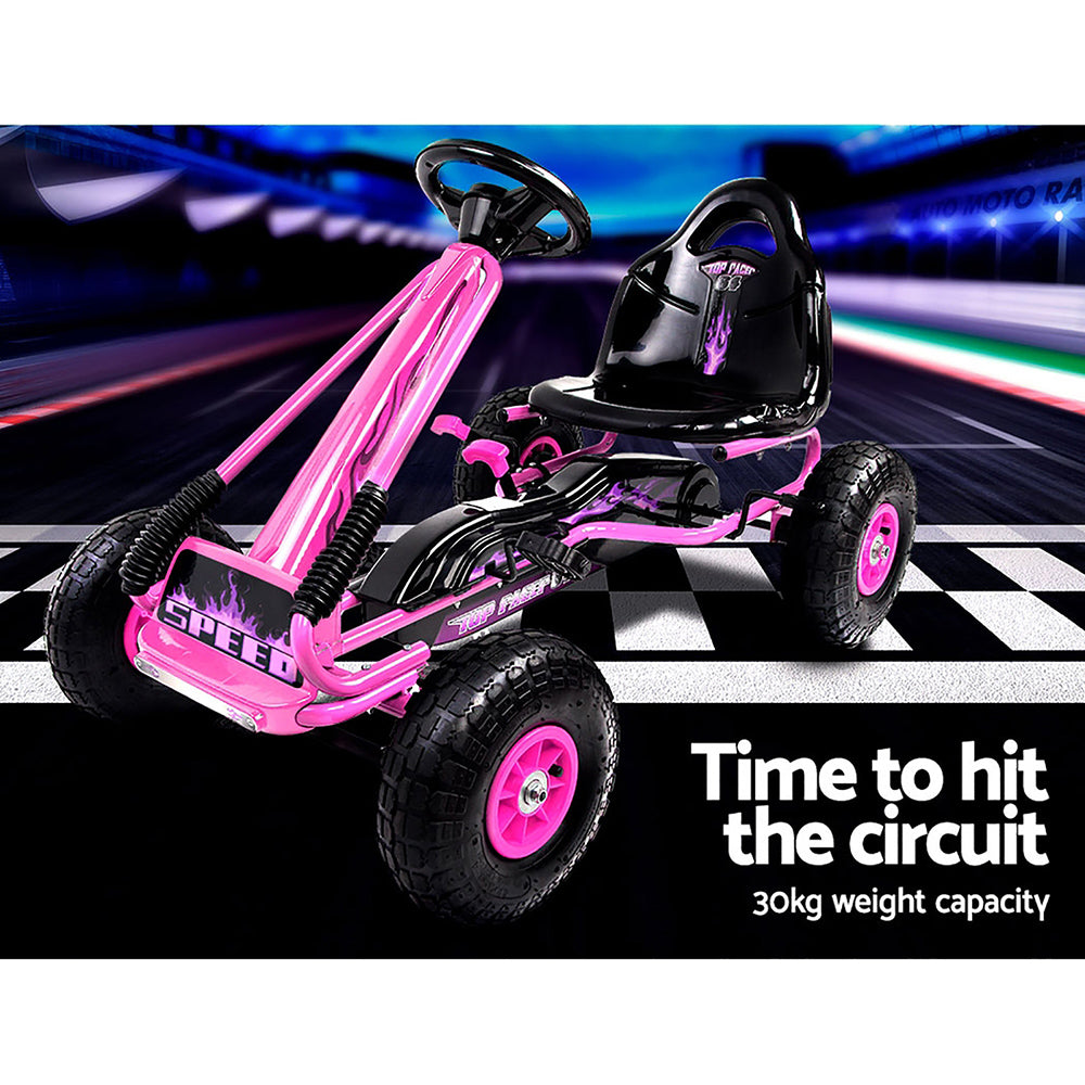 Rigo Kids Pedal Go Kart Racing Car Pink Rubber Tyre