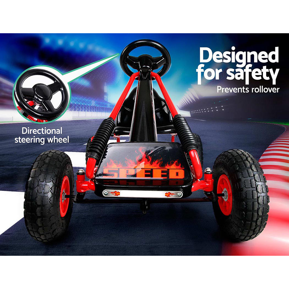Rigo Kids Pedal Go Kart Racing Car Rubber Tyre Red