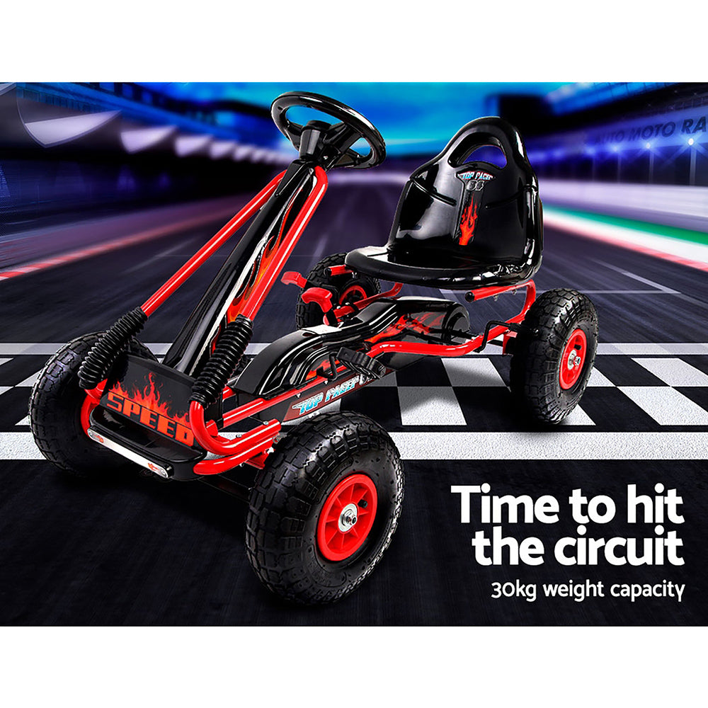 Rigo Kids Pedal Go Kart Racing Car Rubber Tyre Red