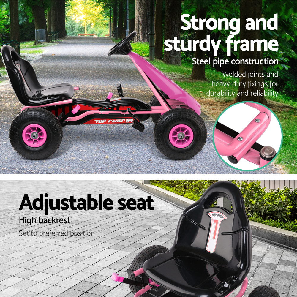 Rigo Kids Pedal Go Kart Adjustable Seat Pink Racing Car