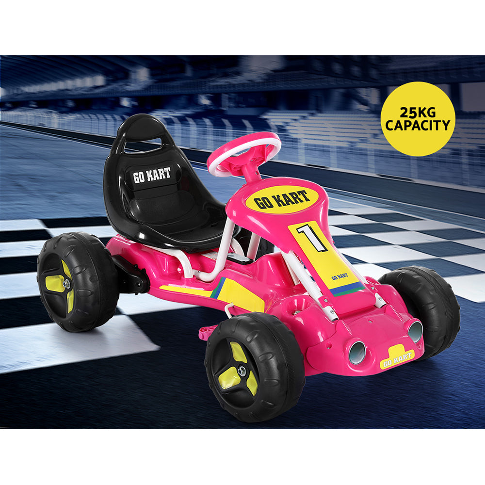 Rigo Kids Pedal Go Kart Racing Car Plastic Tyres Pink