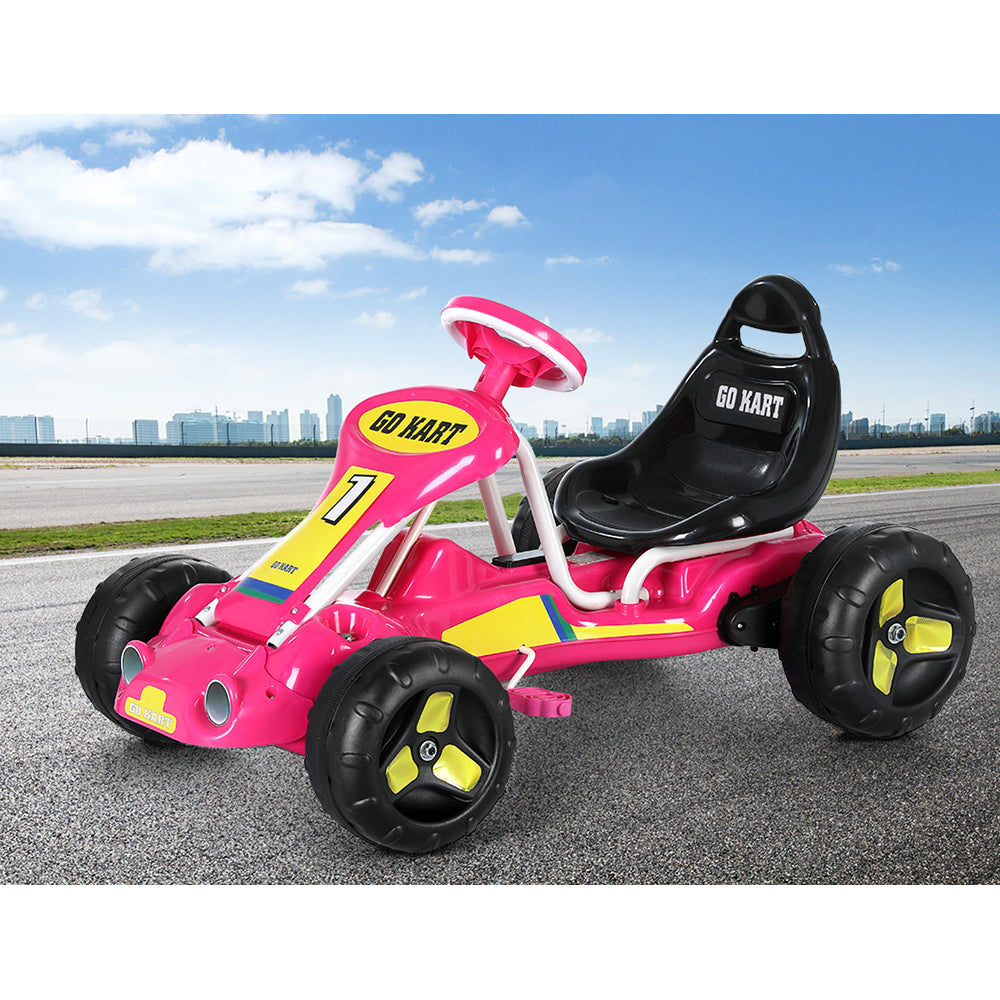 Rigo Kids Pedal Go Kart Racing Car Plastic Tyres Pink