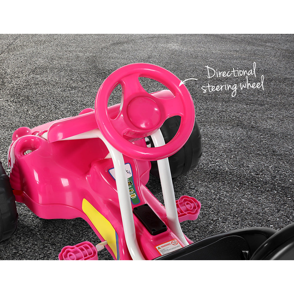 Rigo Kids Pedal Go Kart Racing Car Plastic Tyres Pink