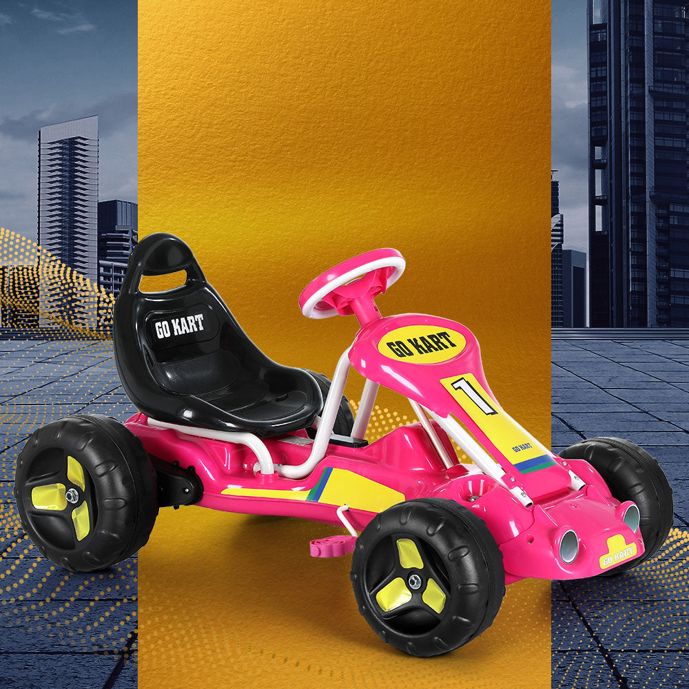 Rigo Kids Pedal Go Kart Racing Car Plastic Tyres Pink
