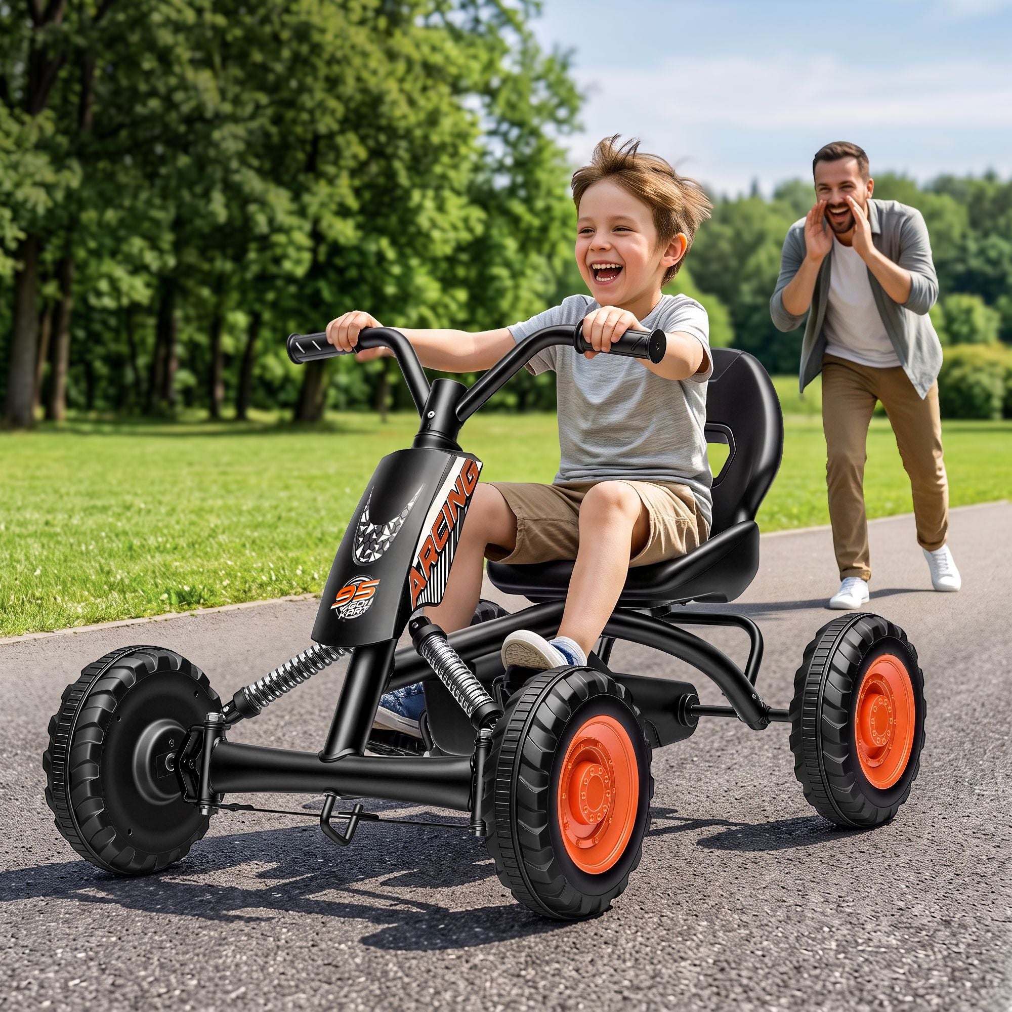 Rigo Pedal Go Kart Kids with Plastic Wheels Forward Reverse Black 84cm