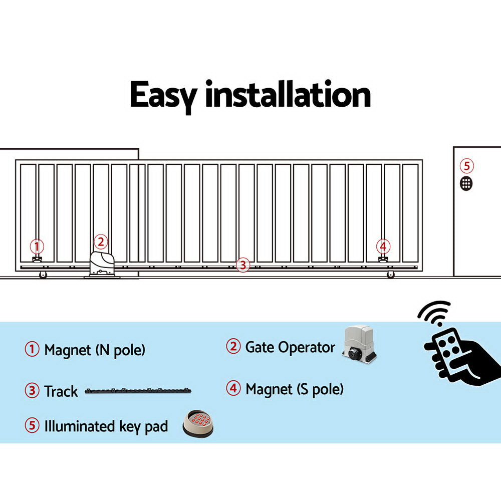 Lockmaster 6M Automatic Sliding Gate Opener Kit Keypad 1200KG