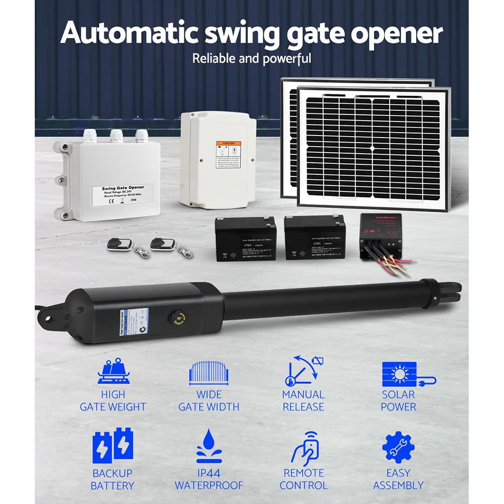 Lockmaster Single Swing Gate Opener 600KG Solar-Powered 20W