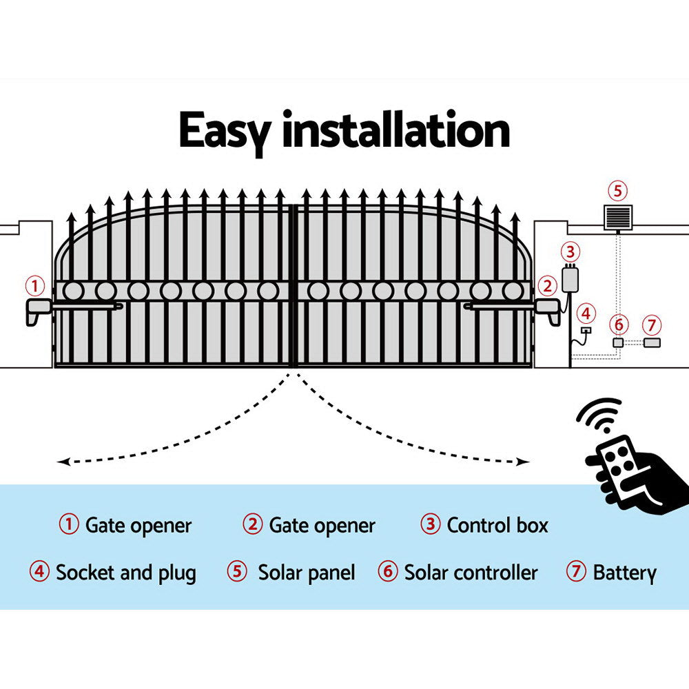 LockMaster Dual Swing Gate Opener 800KG Solar-Powered 10W Panel