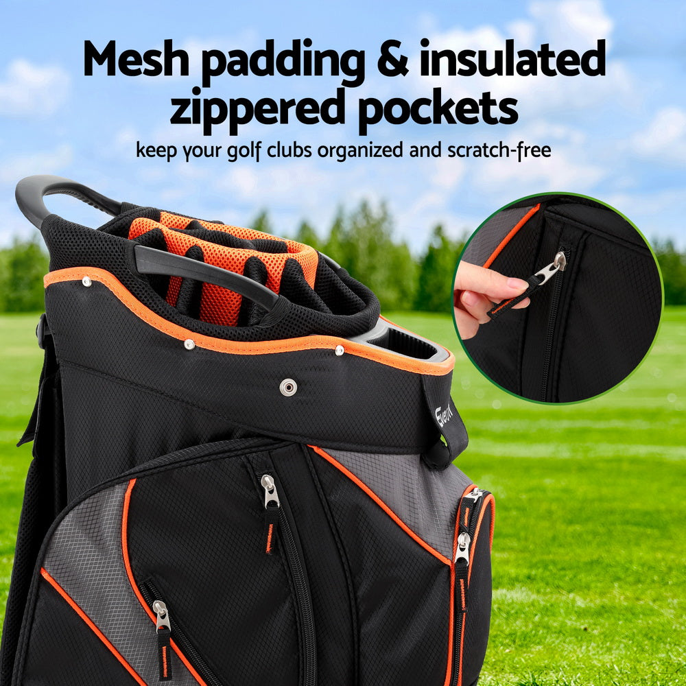Everfit 14-Way Divider Golf Bag Stand Insulated Black Orange