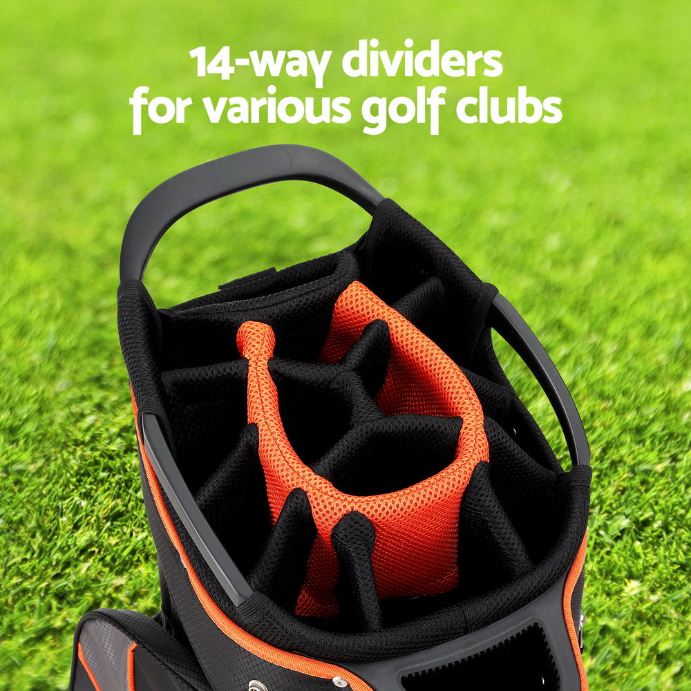 Everfit 14-Way Divider Golf Bag Stand Insulated Black Orange