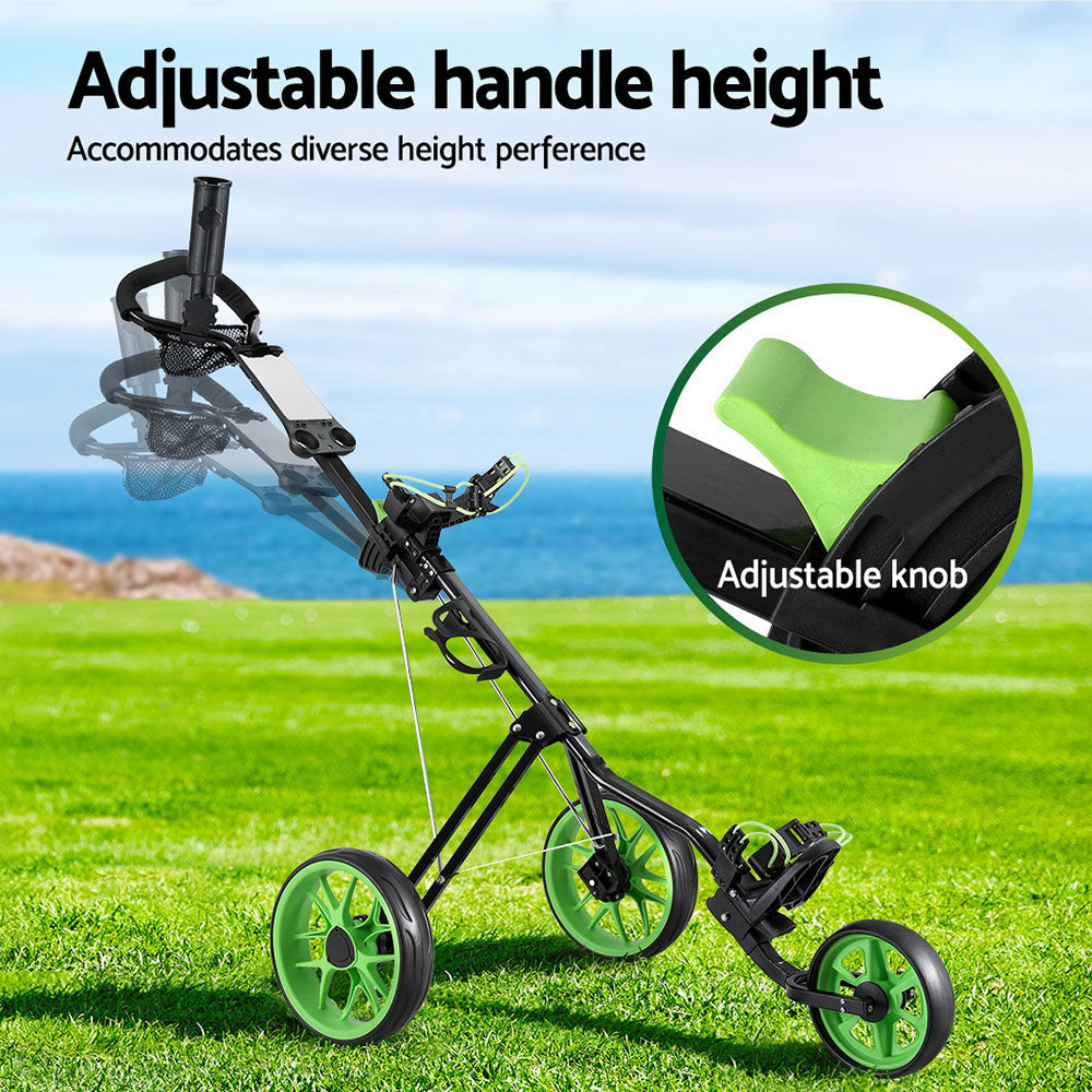Everfit Golf Buggy Quick Folding Trolley Golf Cart 3 Wheels Height Adjustable