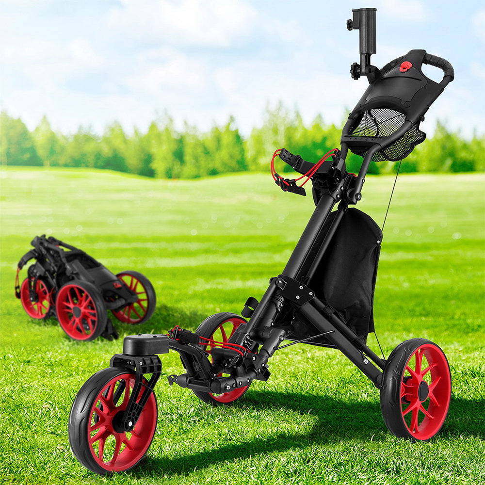Everfit Golf Buggy Foldable Trolley Golf Cart Swivel Wheel Umbrella Bottle Stand