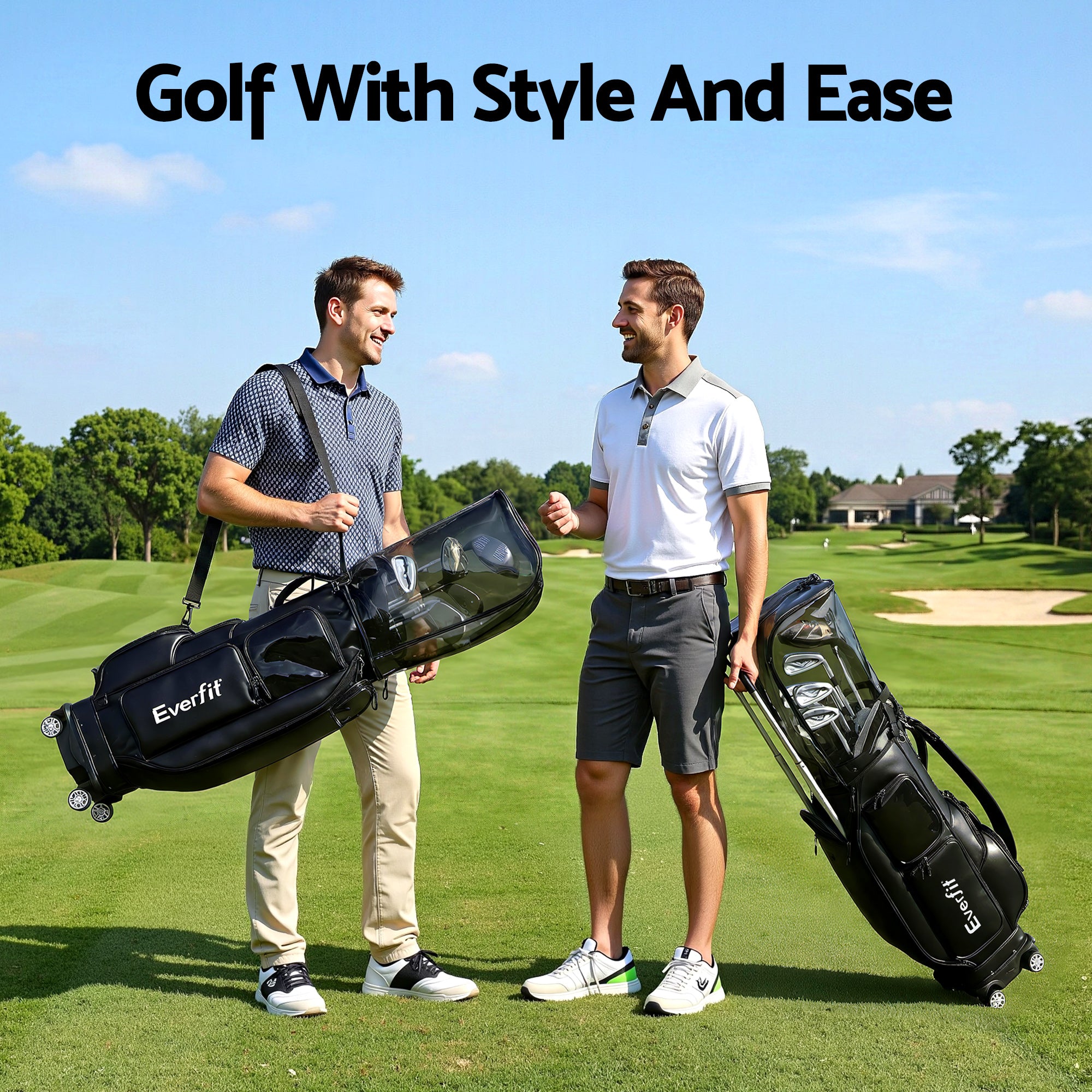 Everfit Golf Cart Bag Rolling Buggy Club Organiser Synthetic Leather Black