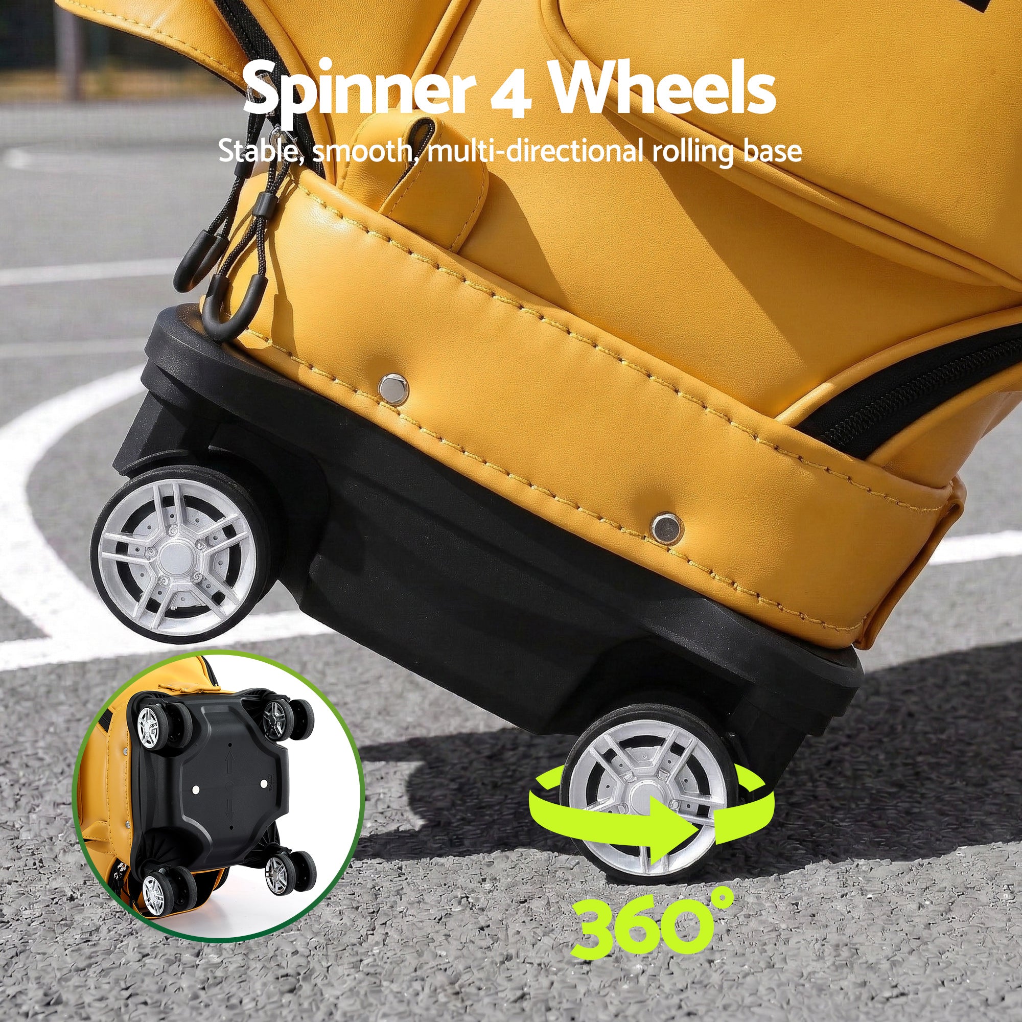 Everfit Golf Cart Bag Rolling Buggy Club Organiser Synthetic Leather Yellow