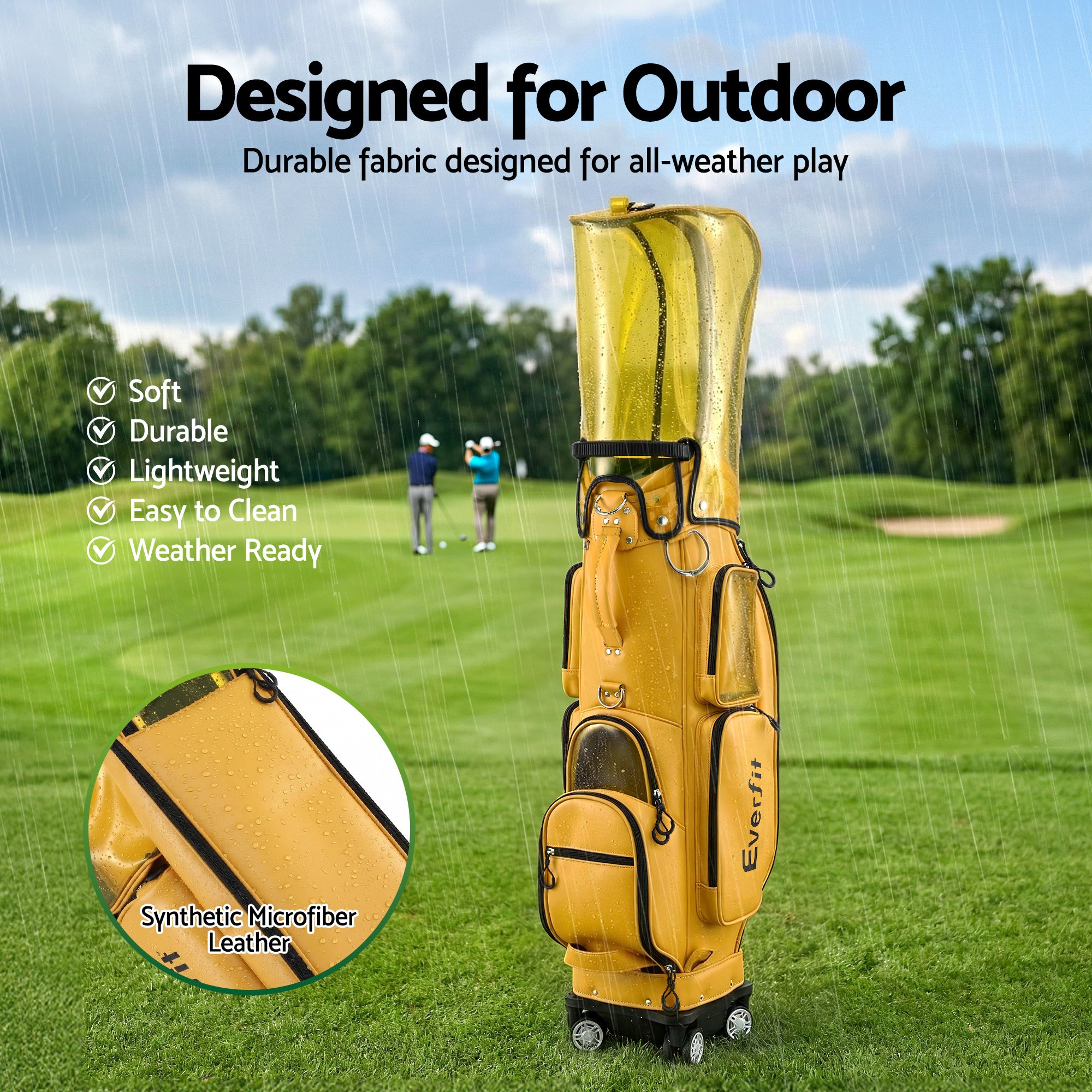 Everfit Golf Cart Bag Rolling Buggy Club Organiser Synthetic Leather Yellow