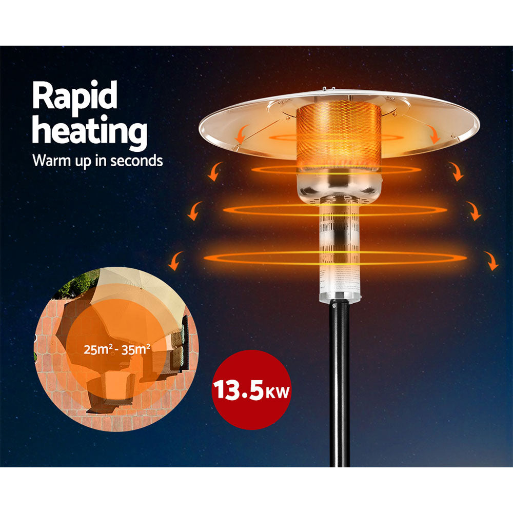 Devanti Outdoor Gas Patio Heater 13.5kW Black/Silver