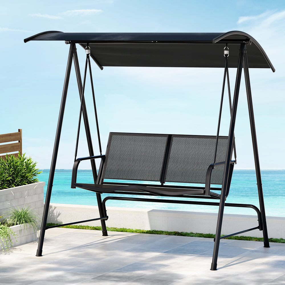 Gardeon 2-Seater Outdoor Swing Chair Adjustable Canopy Black