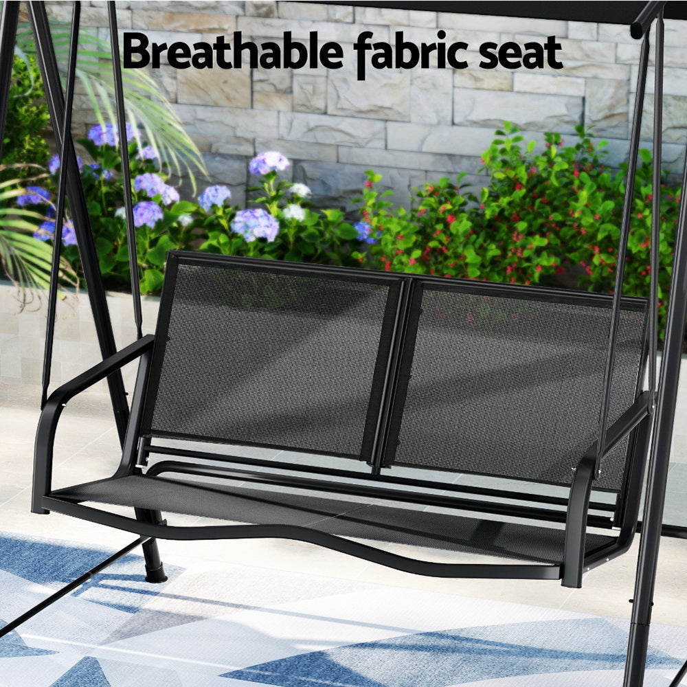 Gardeon 2-Seater Outdoor Swing Chair Adjustable Canopy Black