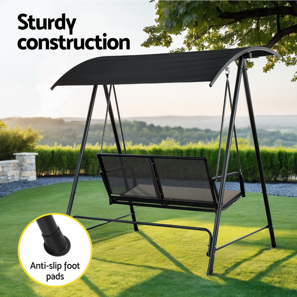 Gardeon 2-Seater Outdoor Swing Chair Adjustable Canopy Black