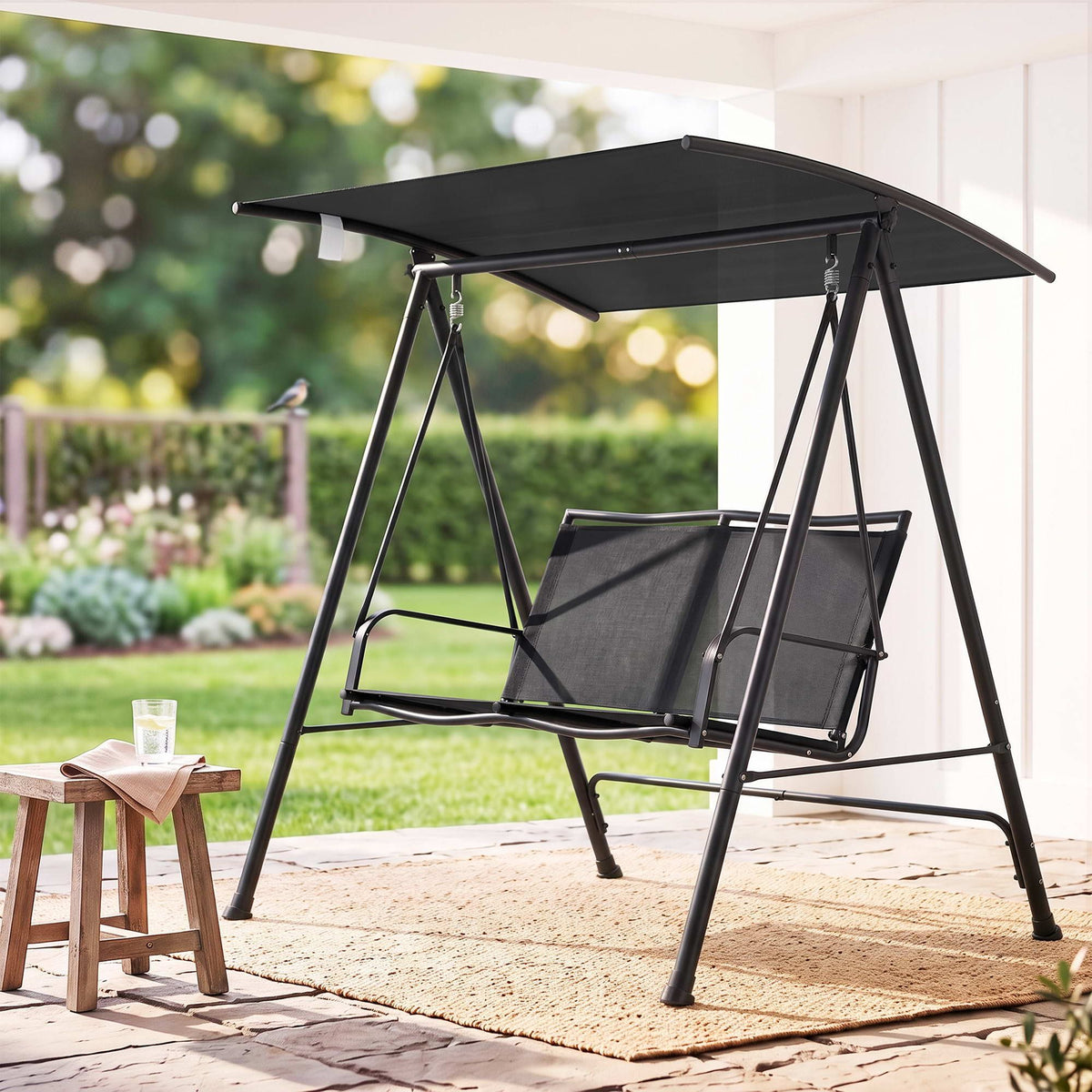 Gardeon Outdoor Hanging Swing Chair with Canopy 142cmx172cm Black