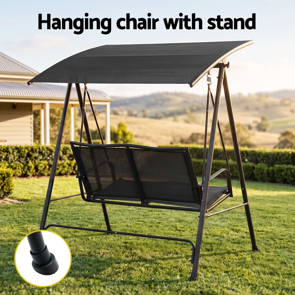 Gardeon Outdoor Swing Chair with Adjustable Canopy 142cmx172cm Stand Black