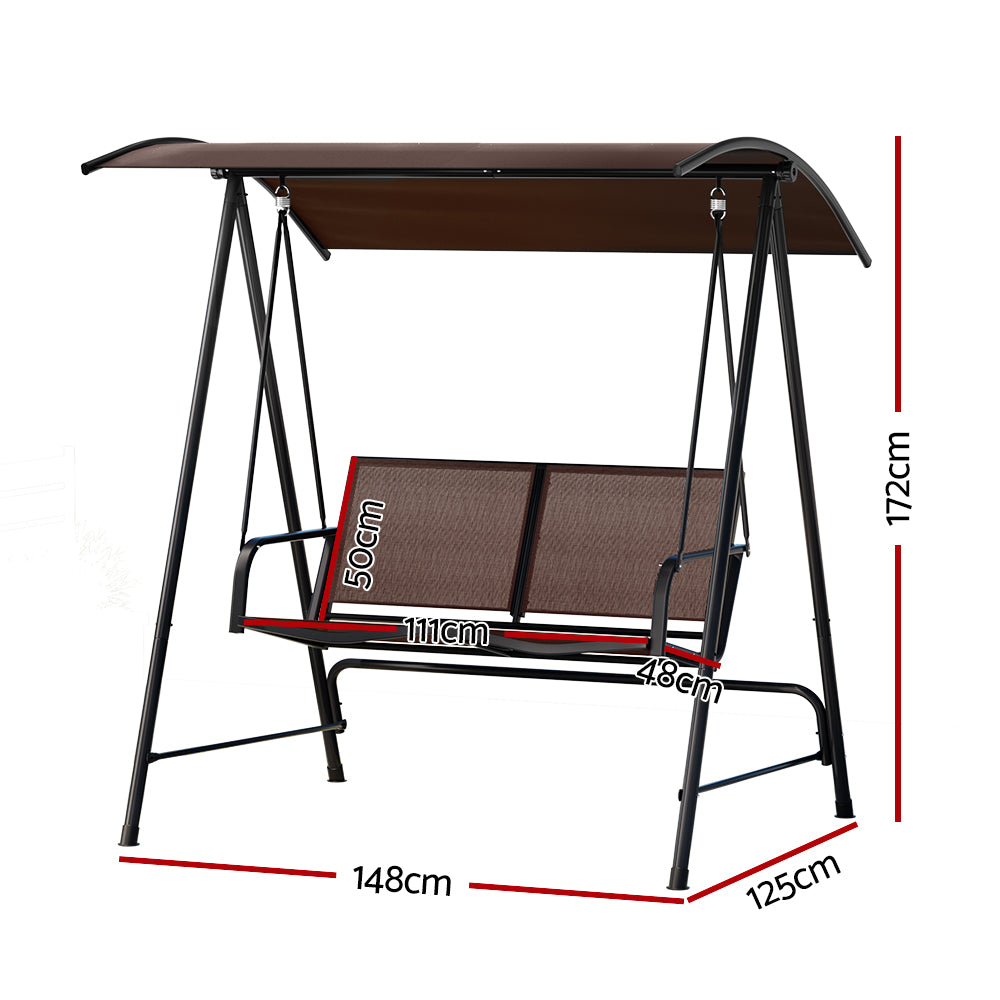 Gardeon 2-Seater Outdoor Swing Chair Adjustable Canopy Brown