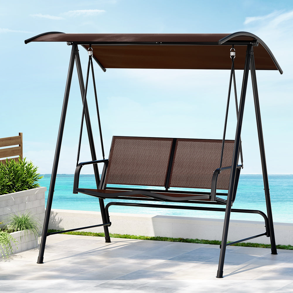 Gardeon 2-Seater Outdoor Swing Chair Adjustable Canopy Brown