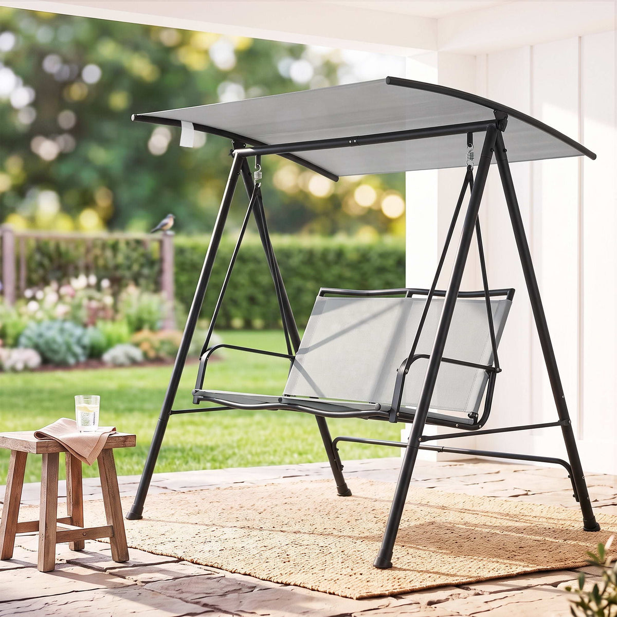 Gardeon Outdoor Swing Chair with Adjustable Canopy 142cmx172cm Stand Grey