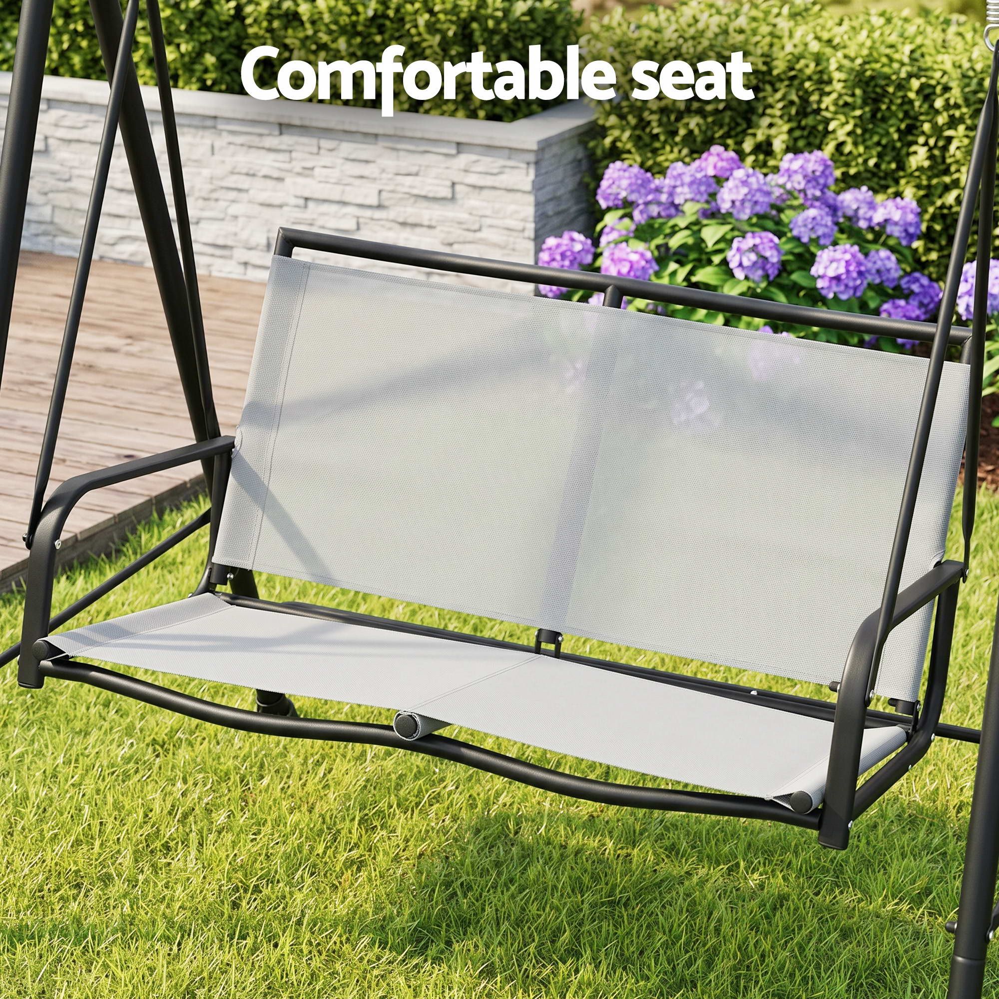 Gardeon Outdoor Swing Chair with Adjustable Canopy 142cmx172cm Stand Grey