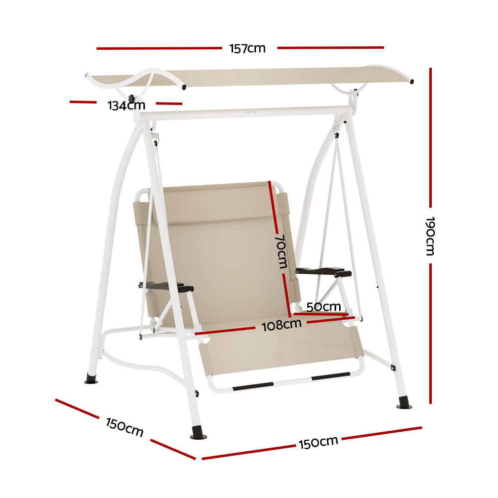 Gardeon 2-Seater Outdoor Swing Chair Canopy Beige