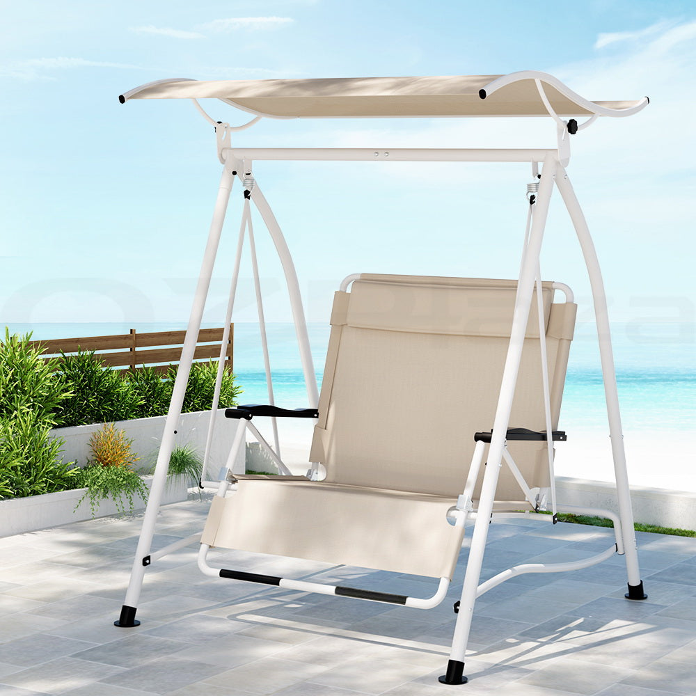 Gardeon 2-Seater Outdoor Swing Chair Canopy Beige