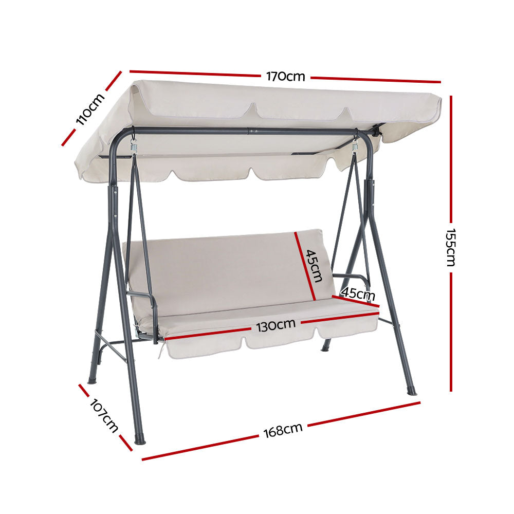 Gardeon 3-Seater Outdoor Swing Chair Beige Canopy