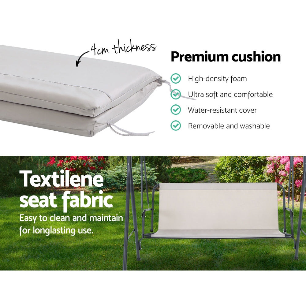 Gardeon 3-Seater Outdoor Swing Chair Beige Canopy