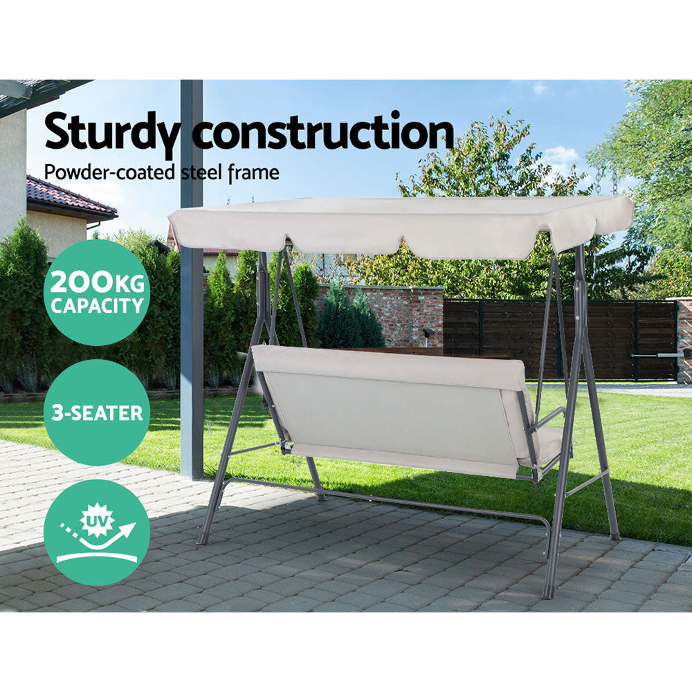 Gardeon 3-Seater Outdoor Swing Chair Beige Canopy