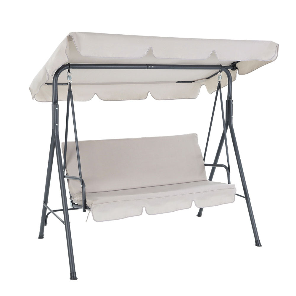 Gardeon 3-Seater Outdoor Swing Chair Beige Canopy