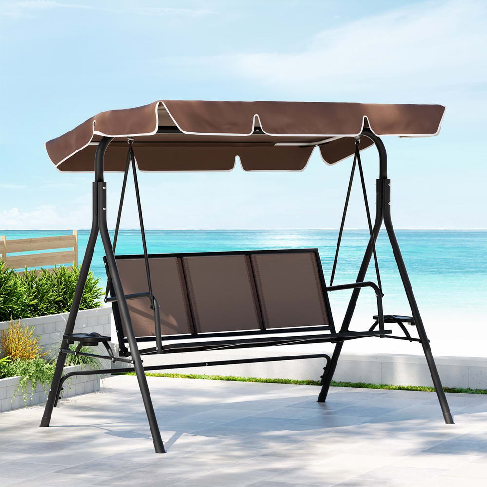 Water-Resistant 3-Seater Swing Chair w/ Canopy & Cup Holders - Gardeon